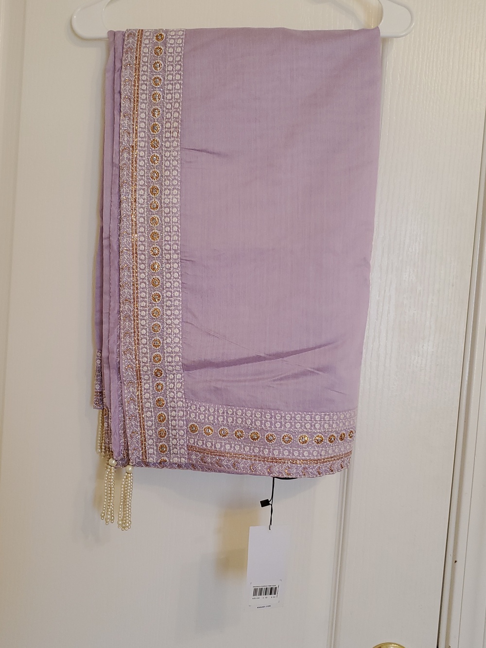Khaadi Brand Lilac Dupatta with Gold/white Embroidered Threadwork, New With Tag